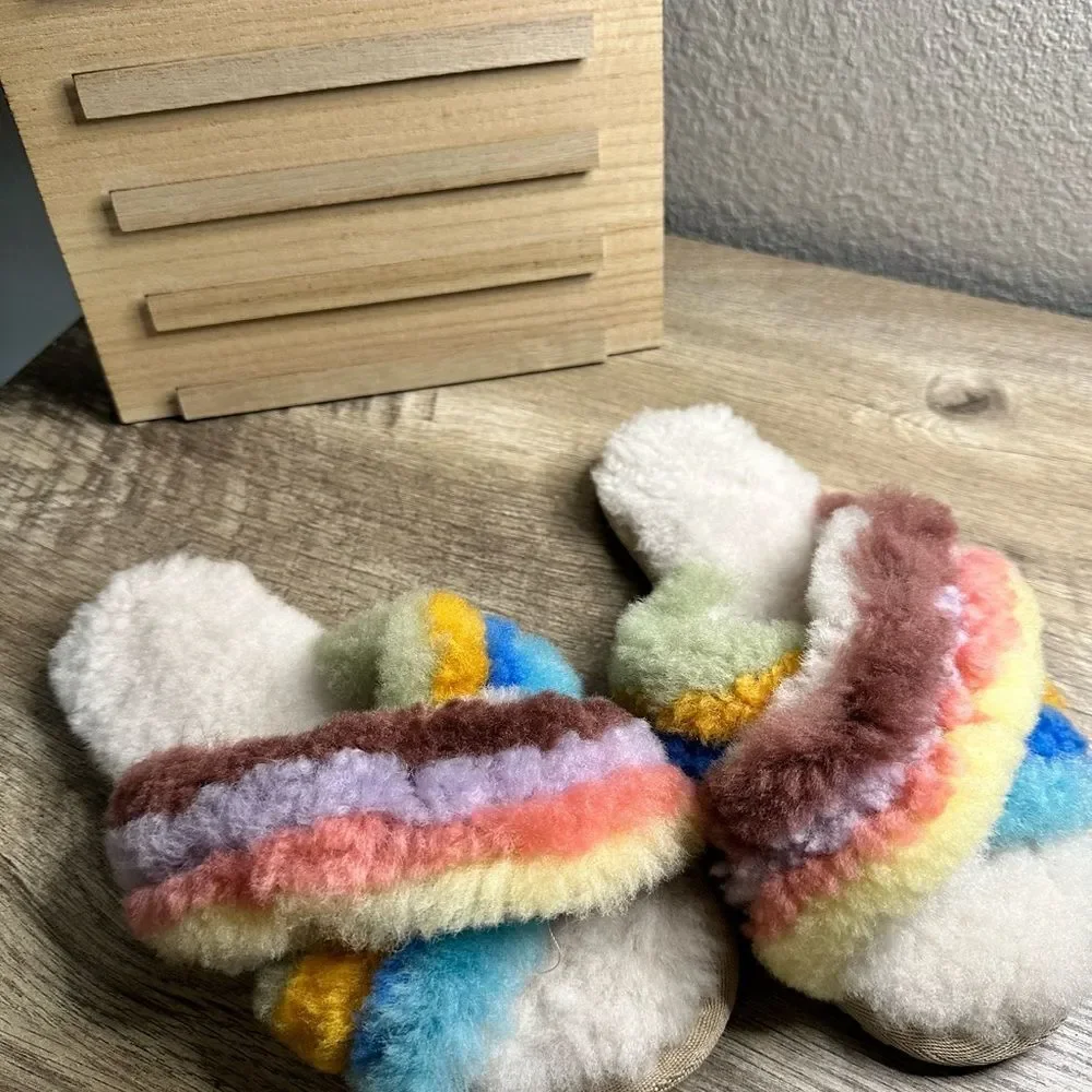 Emu Australia Kid’s 4 Sheepskin Rainbow Colored Slides